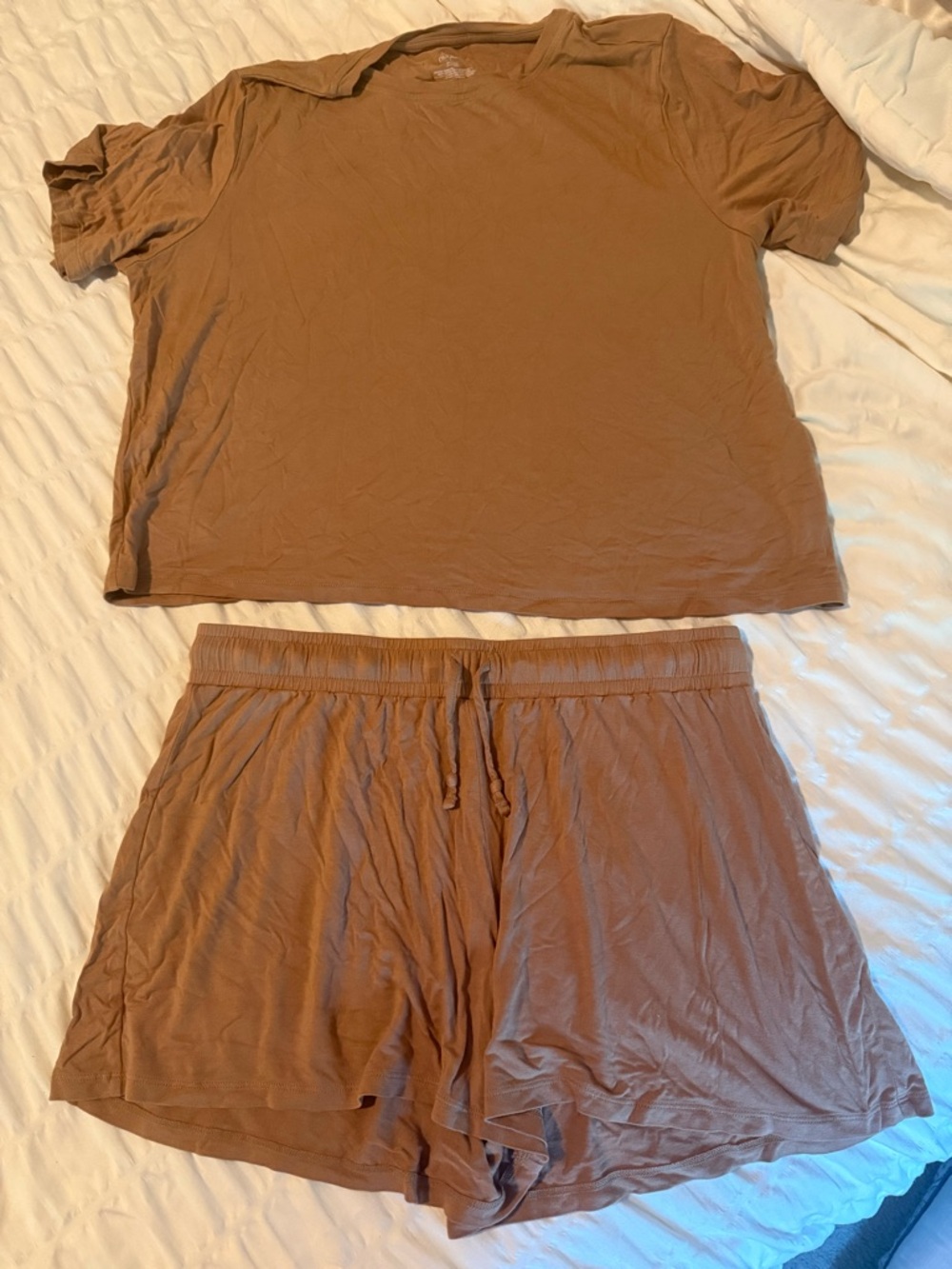 nuuds Short Sleeve Tee & Drawstring Shorts Sleep Set - Brown